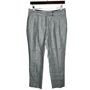 Poetry Grey 100% Linen Cropped Tapered Straight Leg Trouser Pants